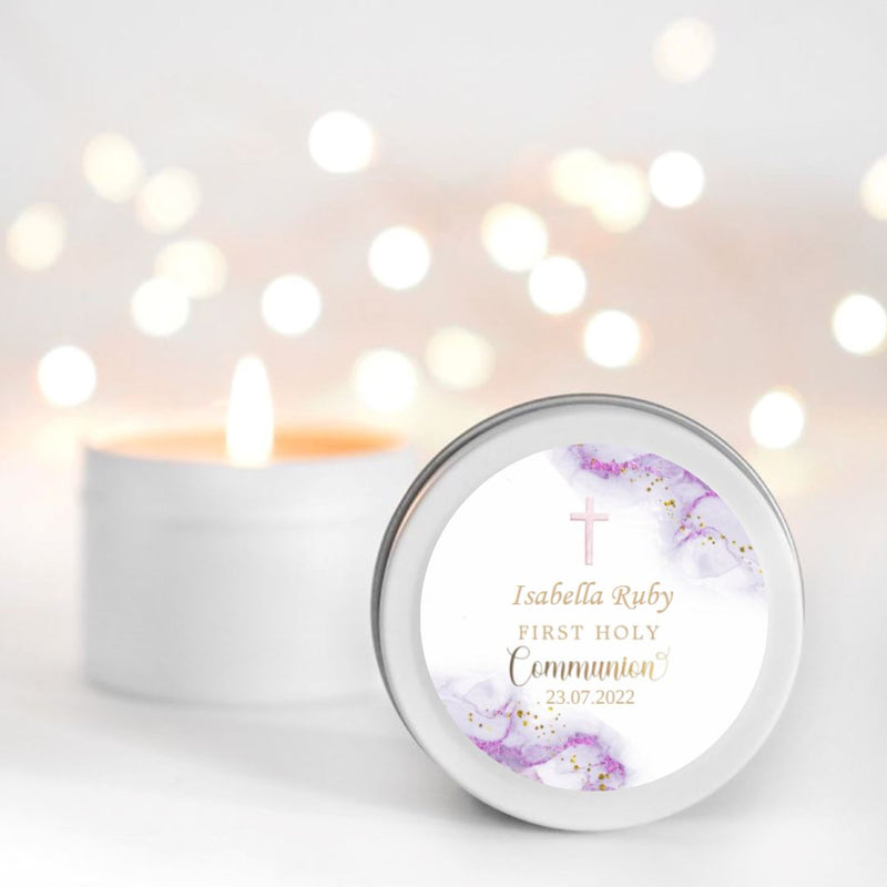 Purple First Holy Communion Scented Candle Favour for girls | Personalisation | 10-12 hours burn time | Soy Wax Candle RISE The Candle Studio 