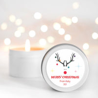 Red nose Reindeer Christmas Personalised Candle Small Travel tin Candle RISE The Candle Studio 