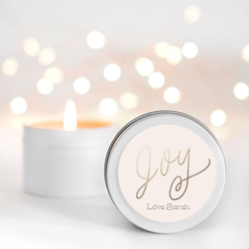 Rose Gold JOY pink Personalised Candle Small Travel tin Candle RISE The Candle Studio 