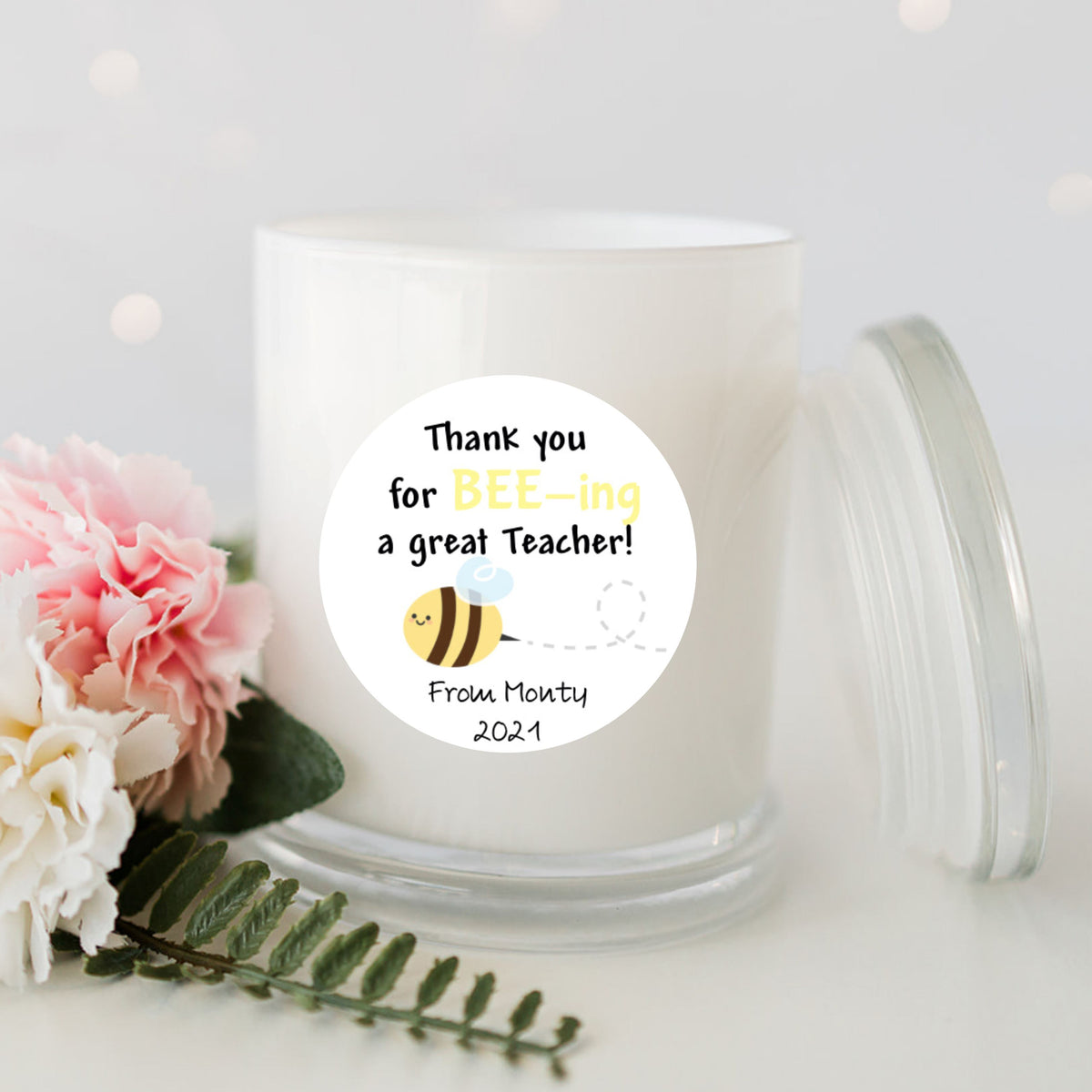Thank you for bee-ing a great Teacher Personalised Candle Large White Glassware Candle RISE The Candle Studio 