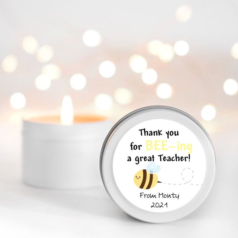 Thank you for bee-ing a great Teacher Personalised Candle Small Travel tin Candle RISE The Candle Studio 