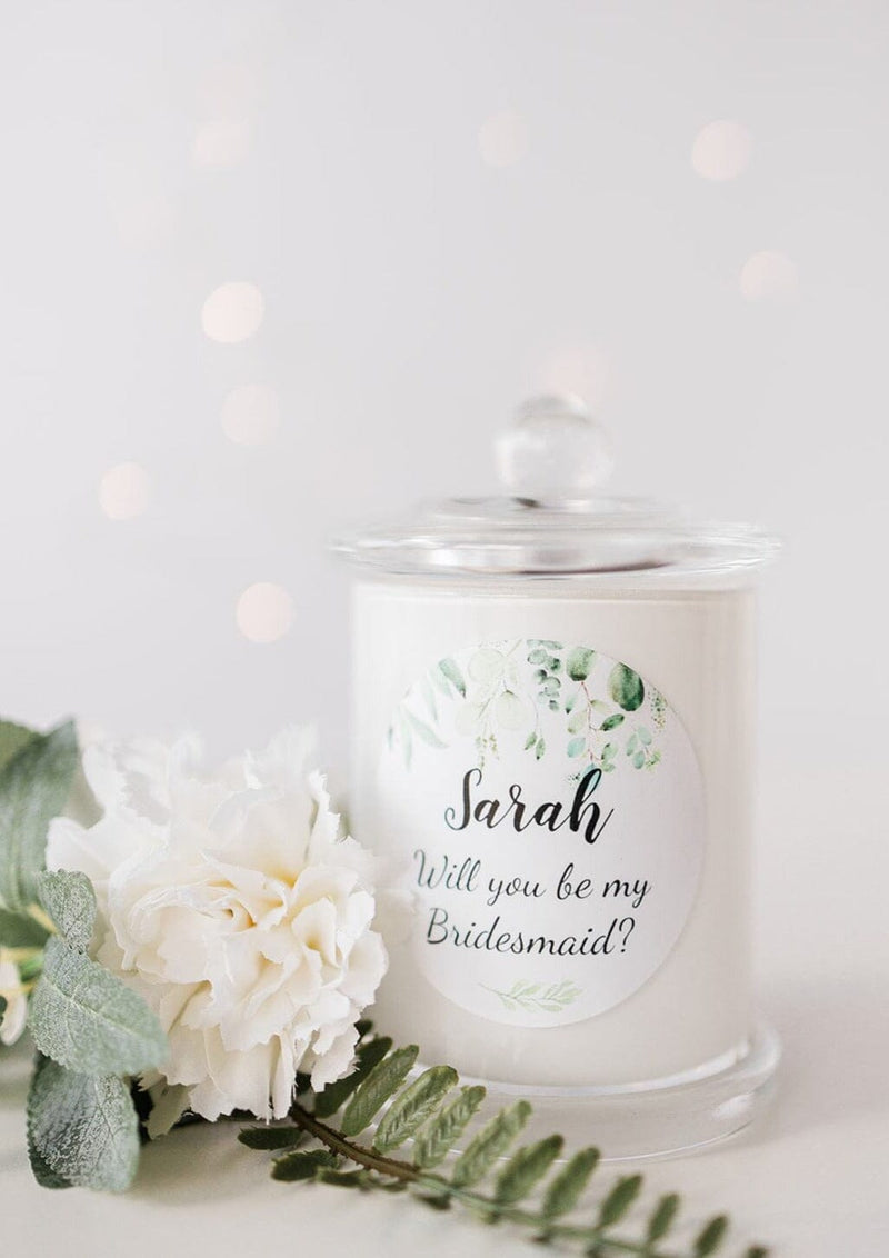 Will you be my bridesmaid Personalised Candle | Medium White Glassware Candle RISE The Candle Studio 